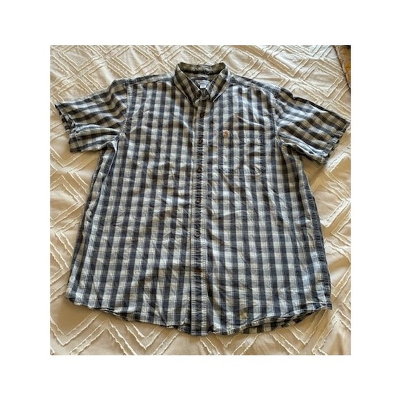 Carhartt Other - Carhartt Mens XL Relaxed Fit Plaid Short Sleeve Button Down Shirt Grey Blue
